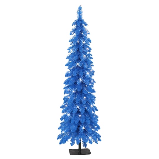 4ft. Pre-Lit Blue Artificial Alpine Pencil Tree, Clear Lights